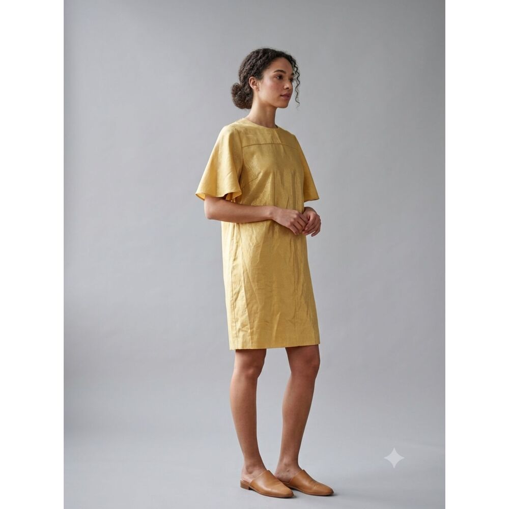 COS Yellow A-Line Shift Dress V-Back with Pockets Size US 2 NWT